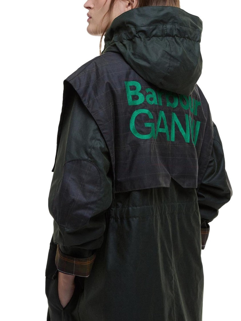 Barbour X Ganni Waxed Cotton Parka With Dual-Fabric Design