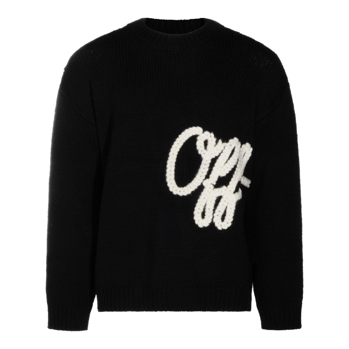 Off-White Black Wool Ribbed Crewneck Sweater
