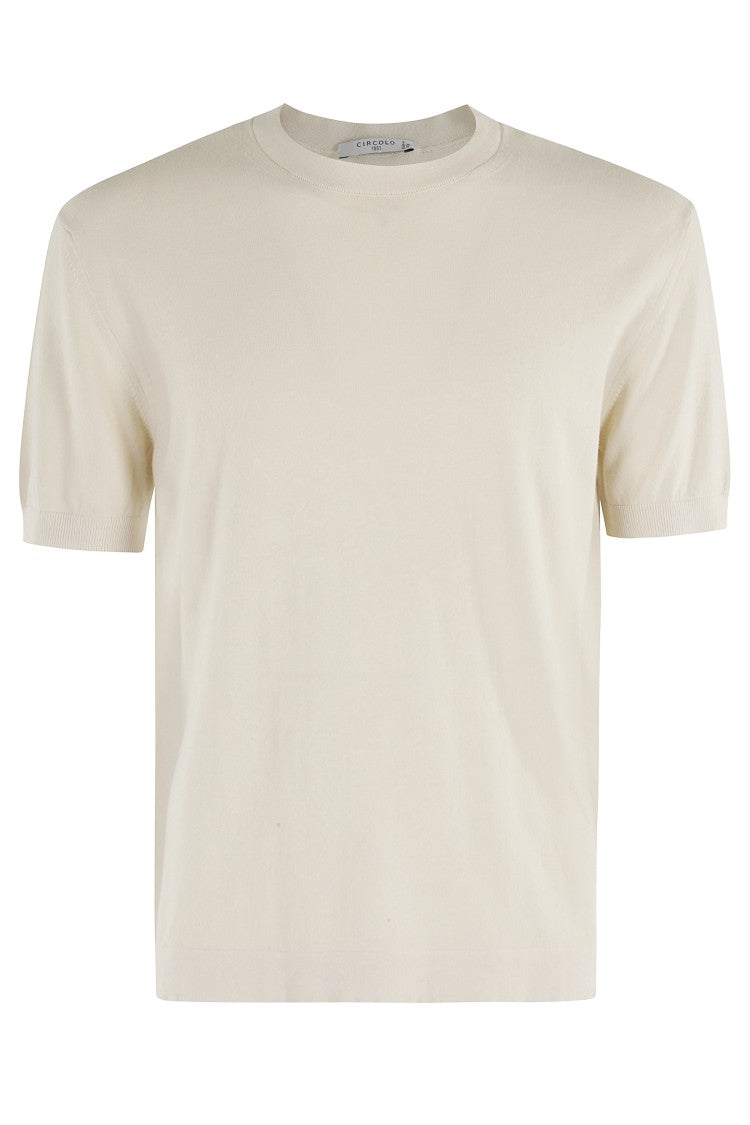 Circolo 1901 Ivory Crew Neck Cotton Sweater With Short Sleeves