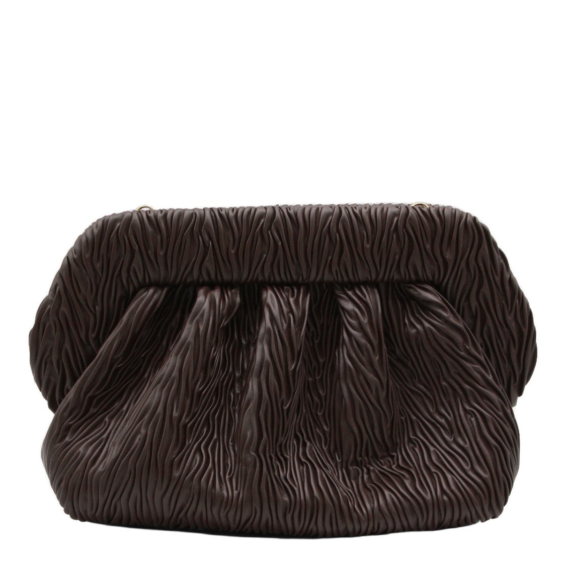 Themoirè Textured Brown Ruched Handbag With Adjustable Strap