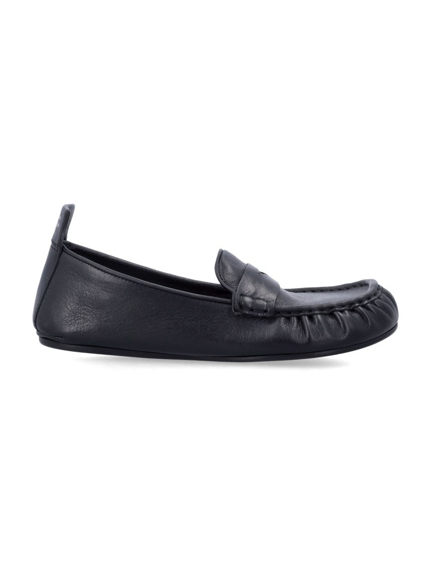 Acne Studios Oiled Calf Leather Loafers With Round Toe And Gathered Detailing