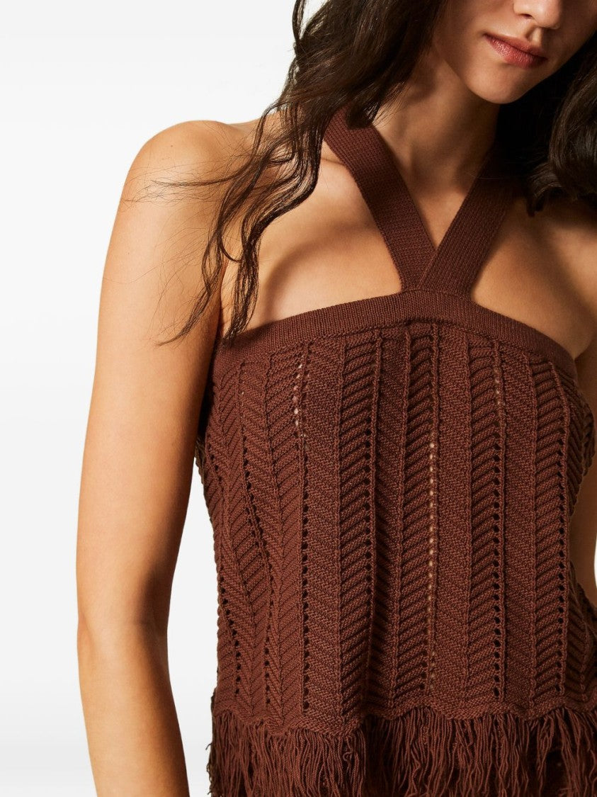 Twin-Set Chocolate Brown Knitted Halterneck Top
