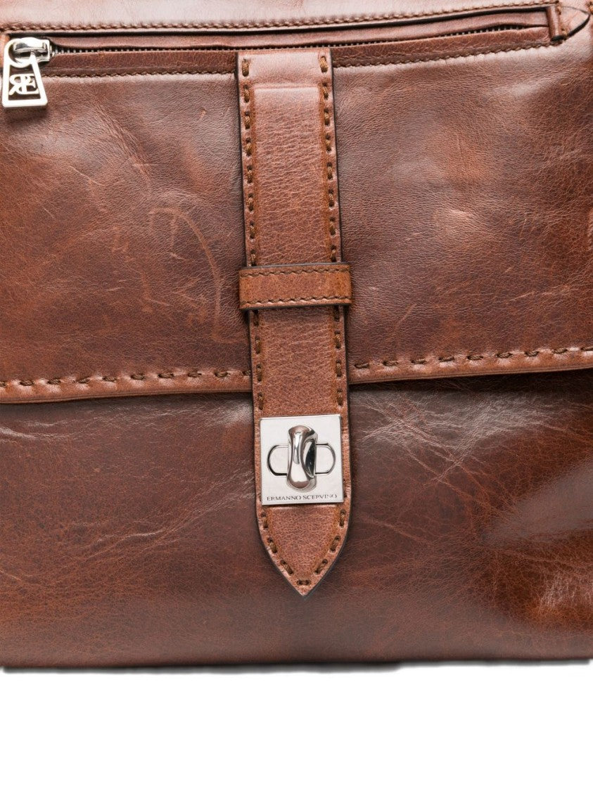 Ermanno Scervino Structured Brown Shoulder Bag With Silver-Tone Hardware