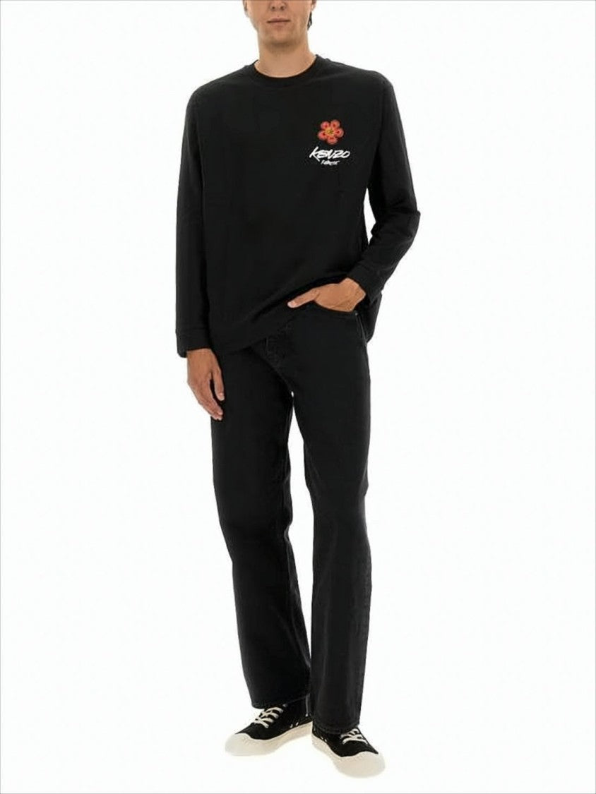 Kenzo Long-Sleeve T-Shirt With Floral Emblem And Graphic Text