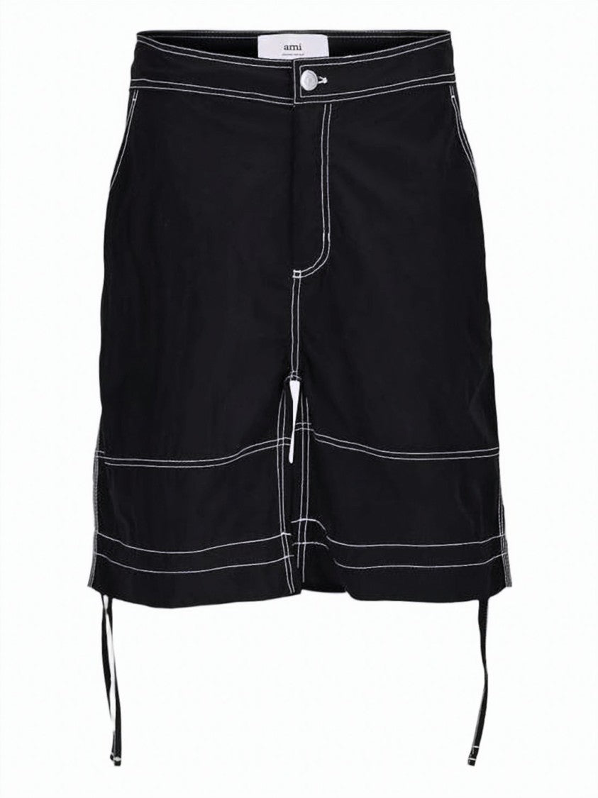 Ami Paris Straight Cut Shorts With Contrast Stitching