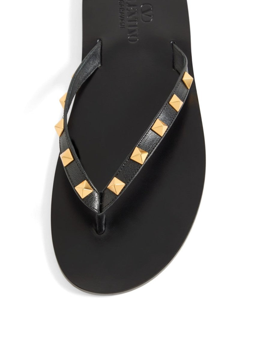 Valentino Garavani Gold Rockstud Goatskin Flip-Flops Sandals