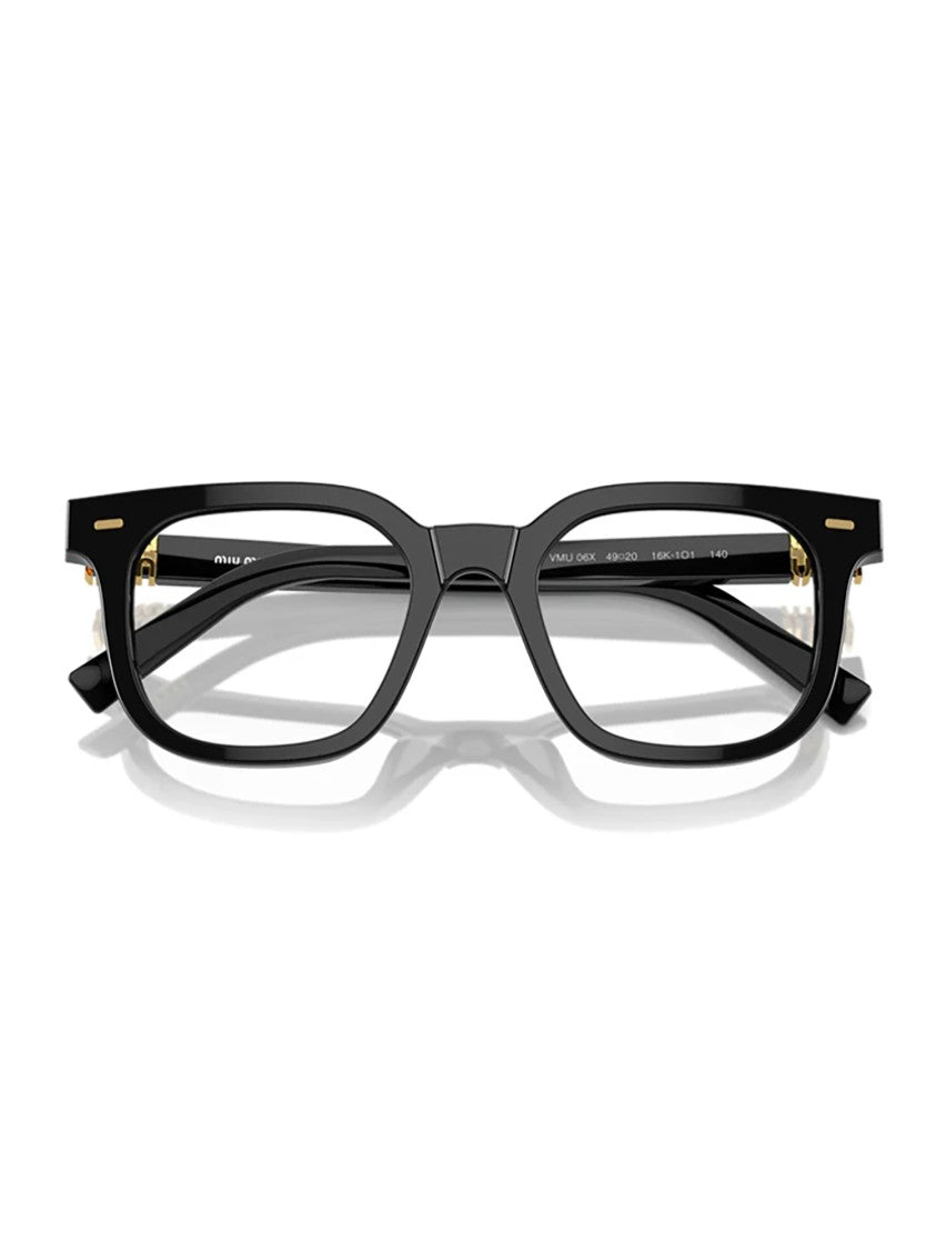 Miu Miu Rectangular Black Acetate Optical Frames With Gold Accents