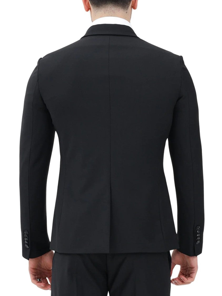 Patrizia Pepe Black Fitted Button-Front Virgin Wool-Blend Blazer