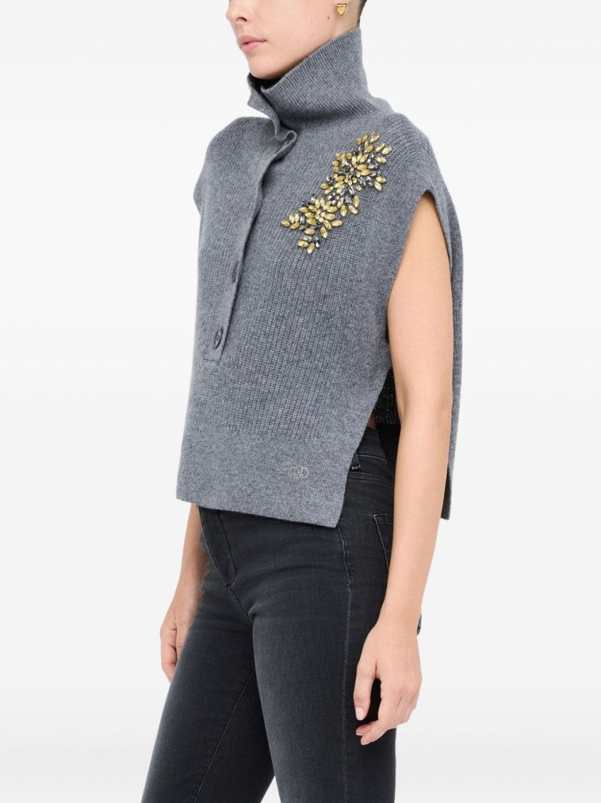 Liu Jo Cropped Sleeveless Sweater With High Ribbed Collar