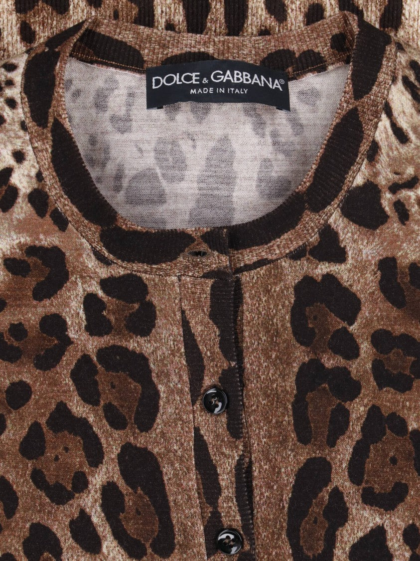 Dolce & Gabbana Animal Print Cardigan With Contrast Neckline