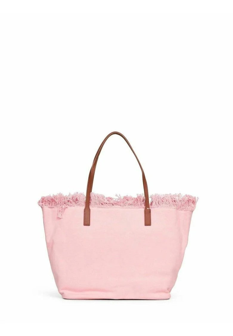 Mc2 Saint Barth Spacious Pink Tote Bag With Fringed Edge