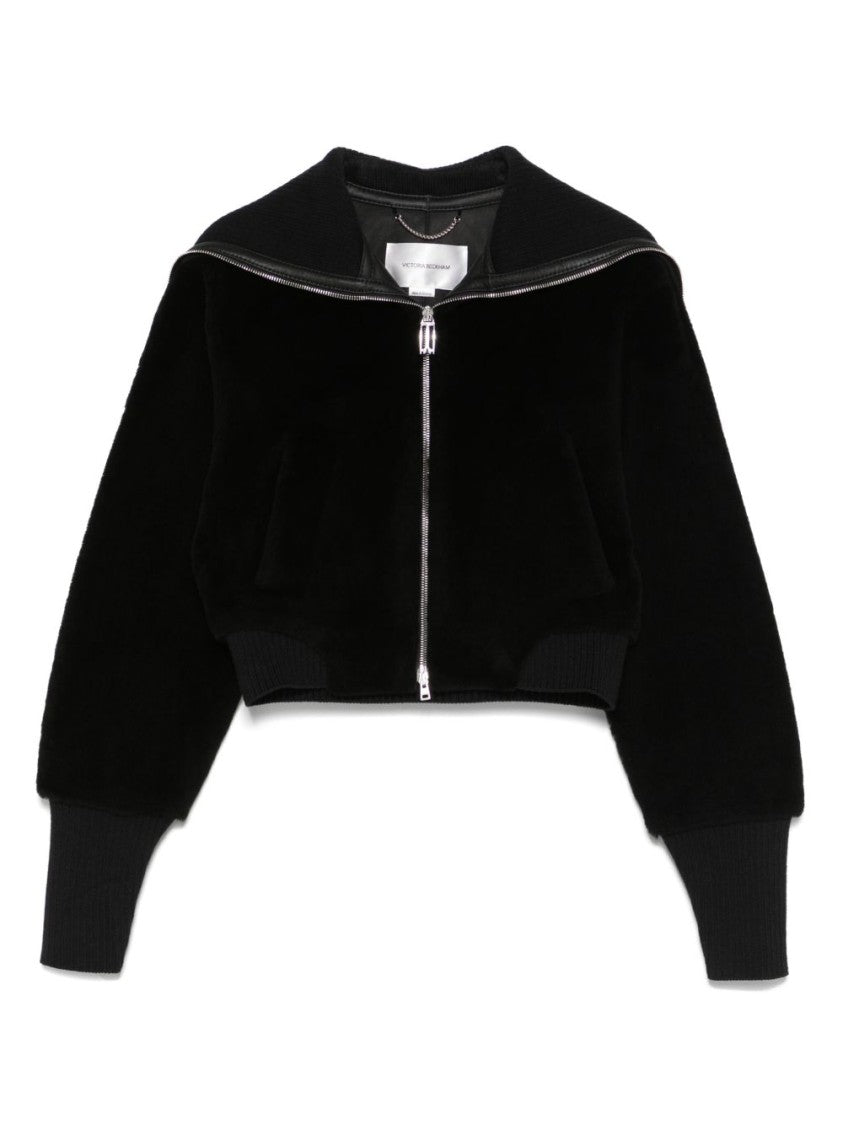 Victoria Beckham Cropped Black Bomber Jacket