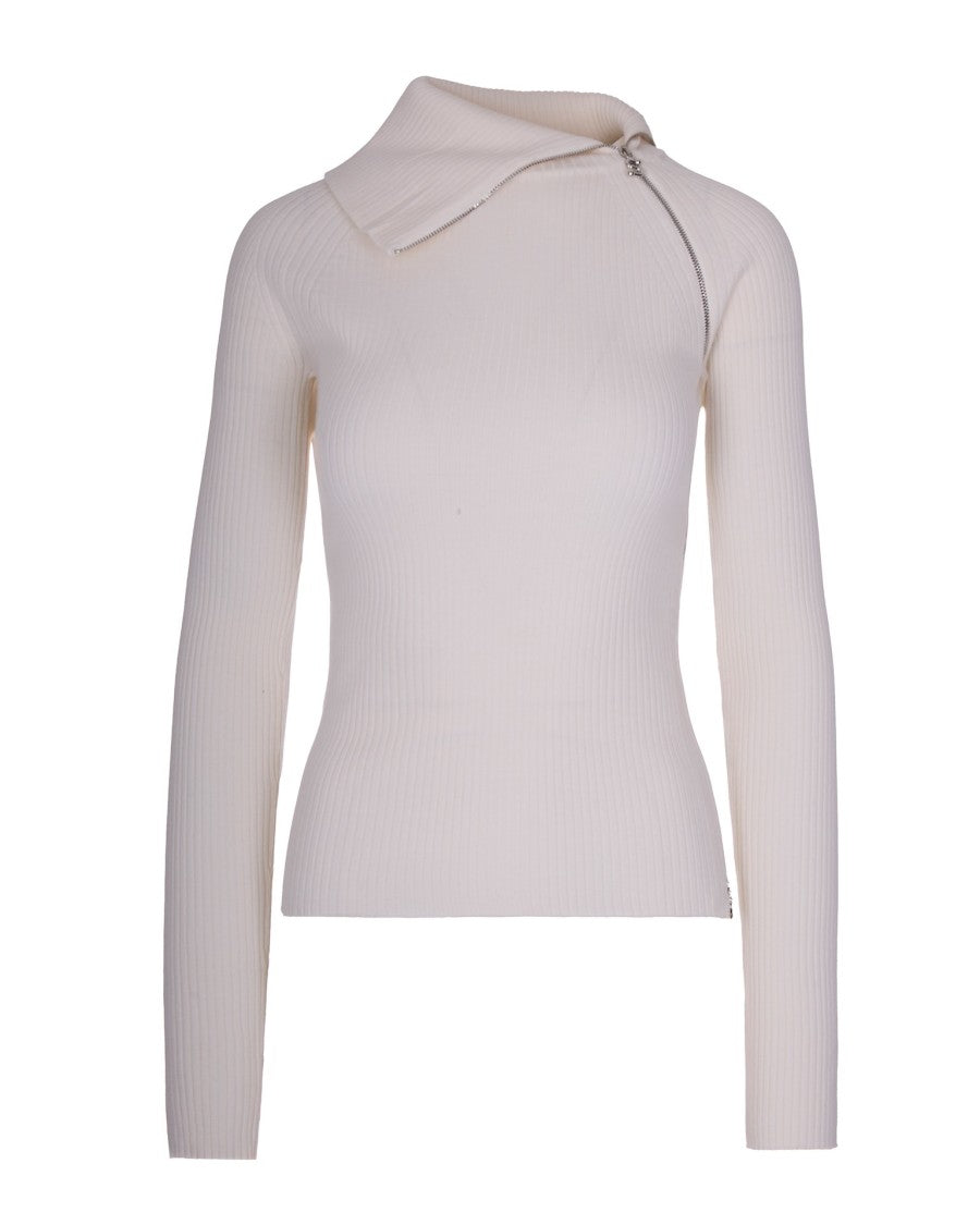 Sportmax Fitted White Stretch Virgin Wool Maglia Pinna Bianca