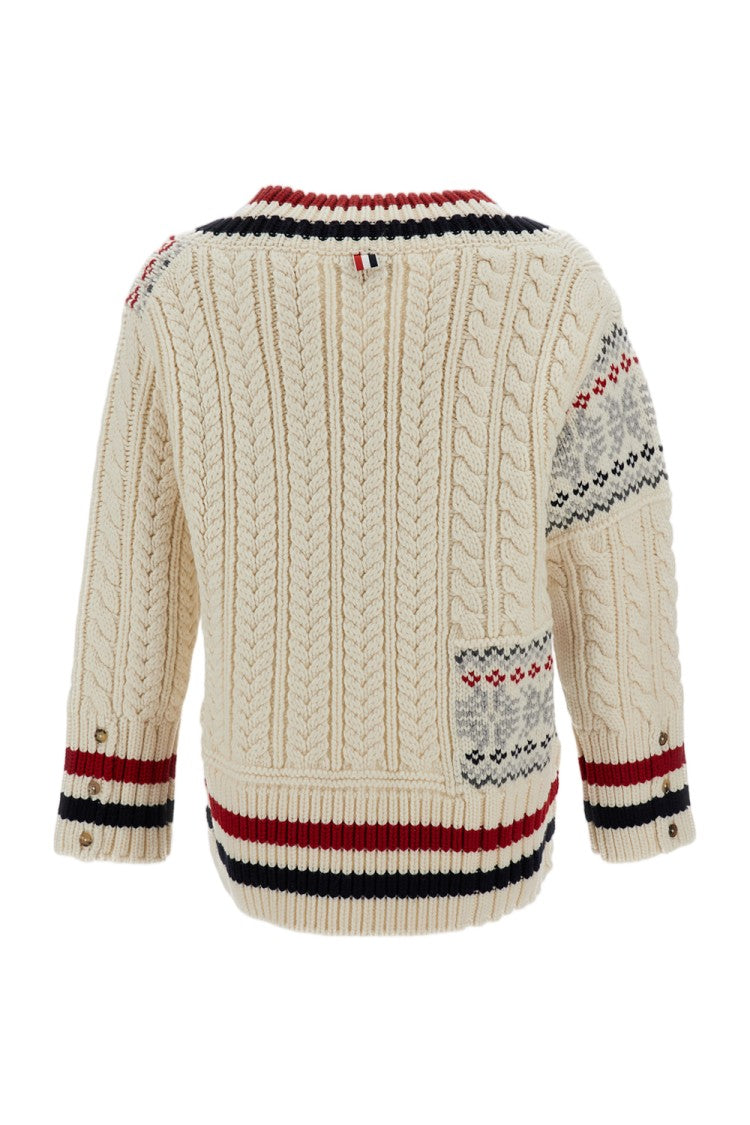 Thom Browne Multicolor Patchwork Cable Fair Isle Merino Wool Pullover