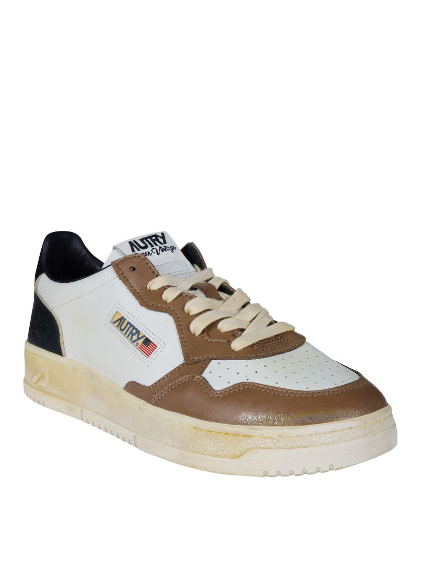 Autry White Brown Overlays Low-Top Sneakers