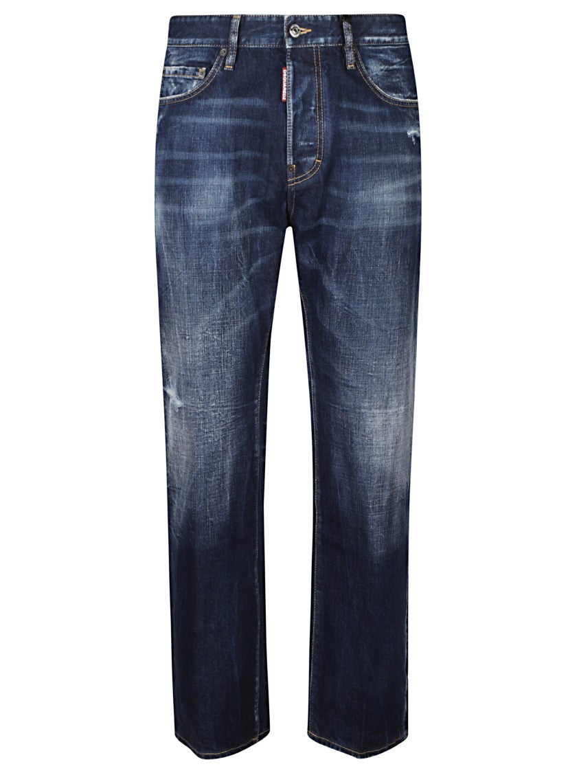 Dsquared2 Medium Blue Straight-Leg Jeans With Subtle Distressing
