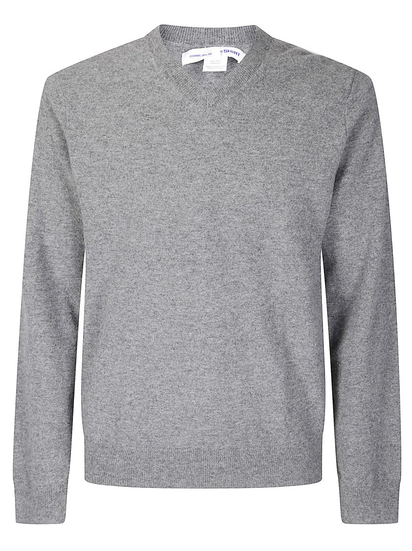 Comme Des Garçons V-Neck Knit Sweater With Ribbed Details