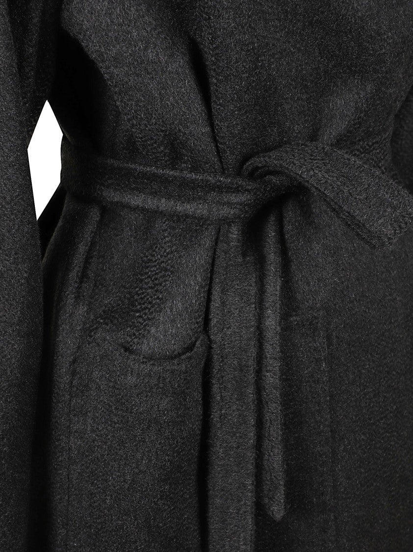 Max Mara Knee-Length Wrap Coat With Self-Tie Belt And Wide Collar