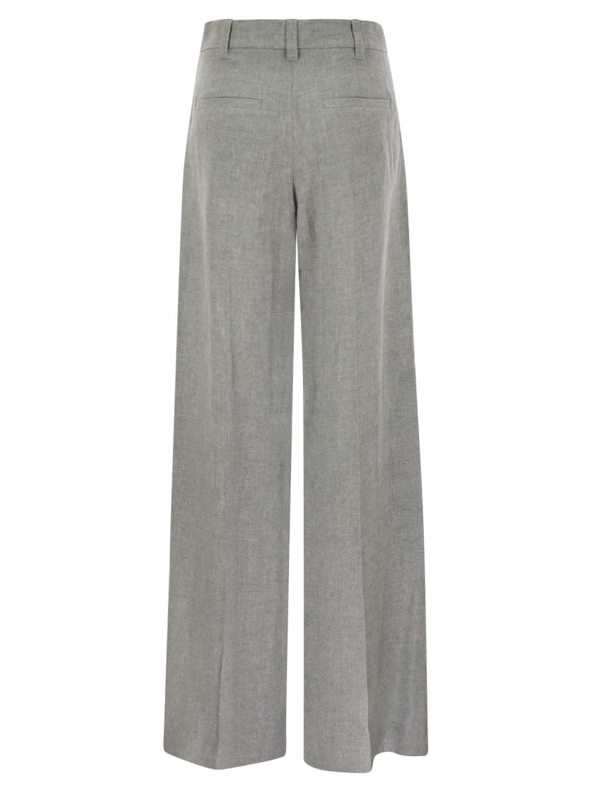 Brunello Cucinelli Sartorial Wide Trousers In Sparkling Linen Canvas