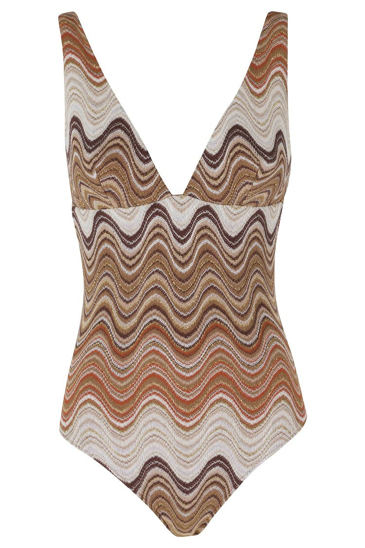 Mc2 Saint Barth Mavi Wave Print Triangle One-Piece Swimsuit