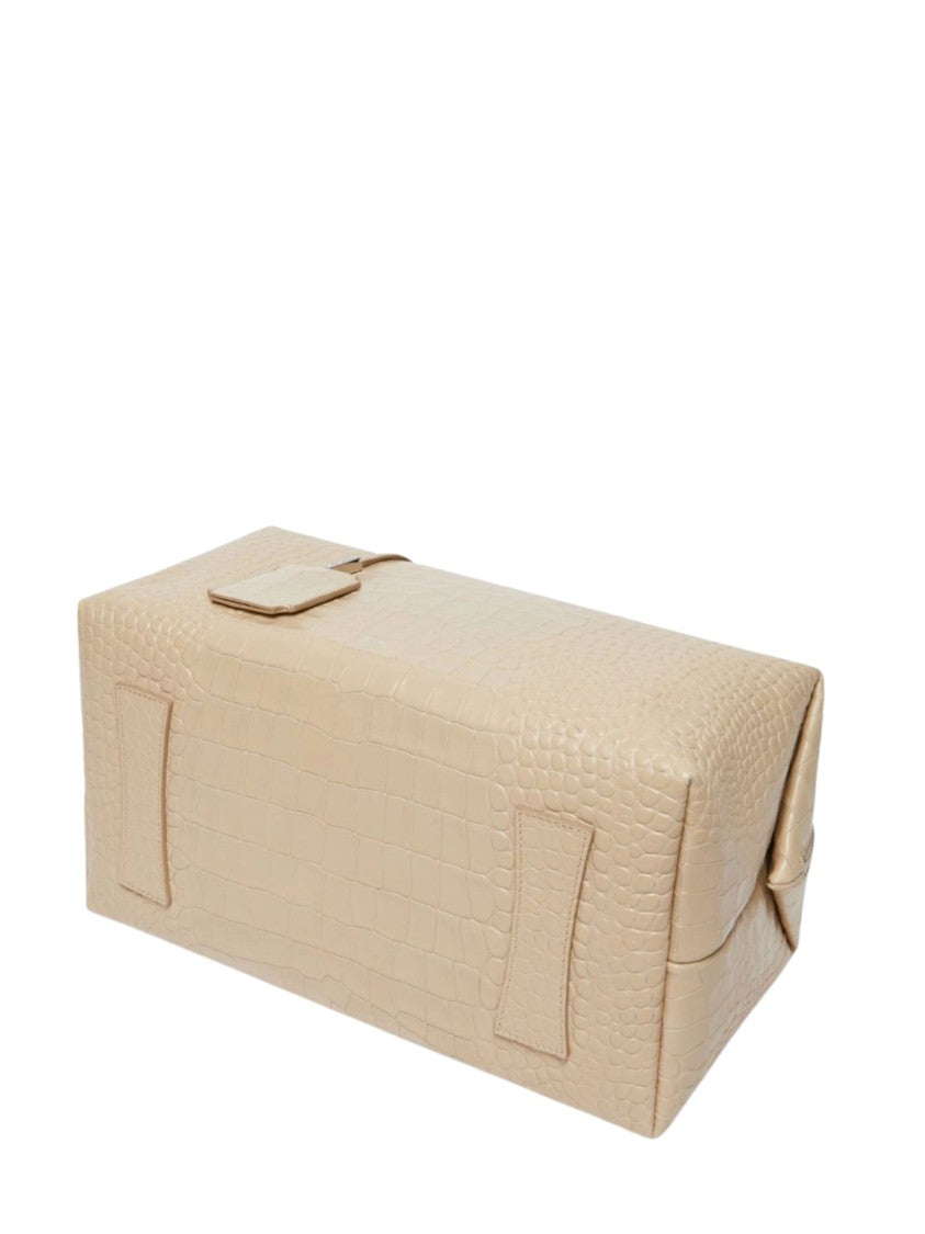 Max Mara Beige Crocodile Print Leather Tote Bag