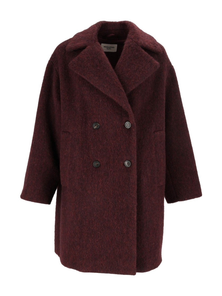 Max Mara Bordeaux Accento Double-Breasted Plush Coat
