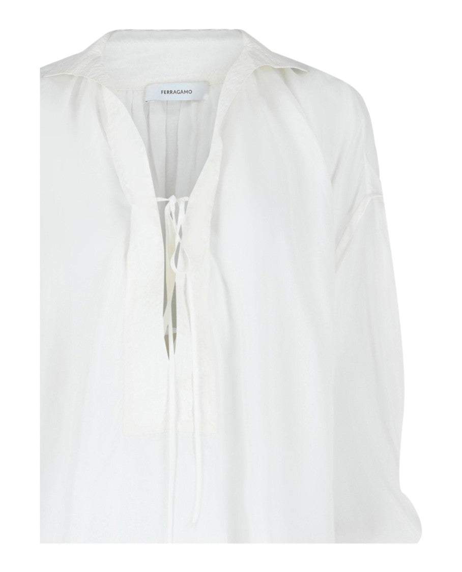 Ferragamo Silk-Blend Tunic Top With Plunging Neckline And Front Tie Fastening