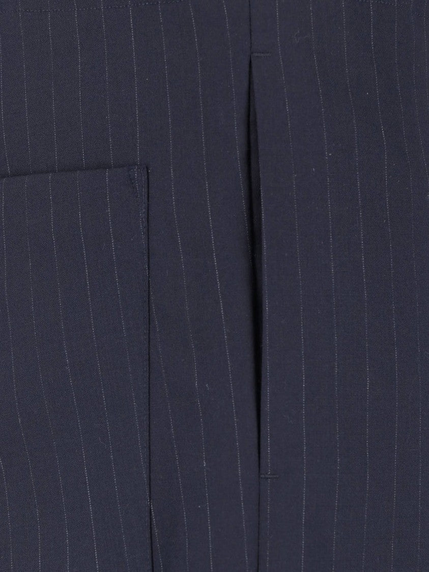 Kaptain Sunshine Navy Blue Pinstripe Mid-Rise Wool Shorts
