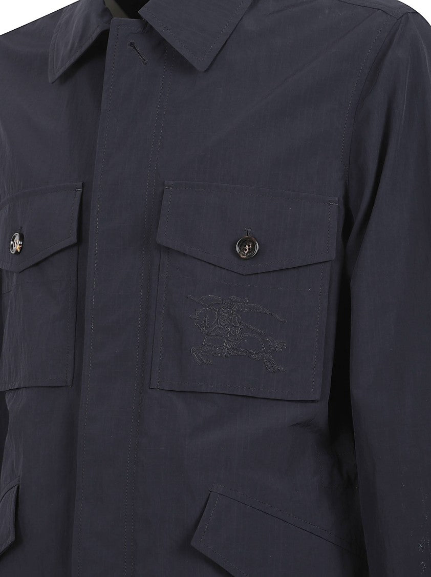 Burberry Structured Blue Polyamide Coat With Classic Collar