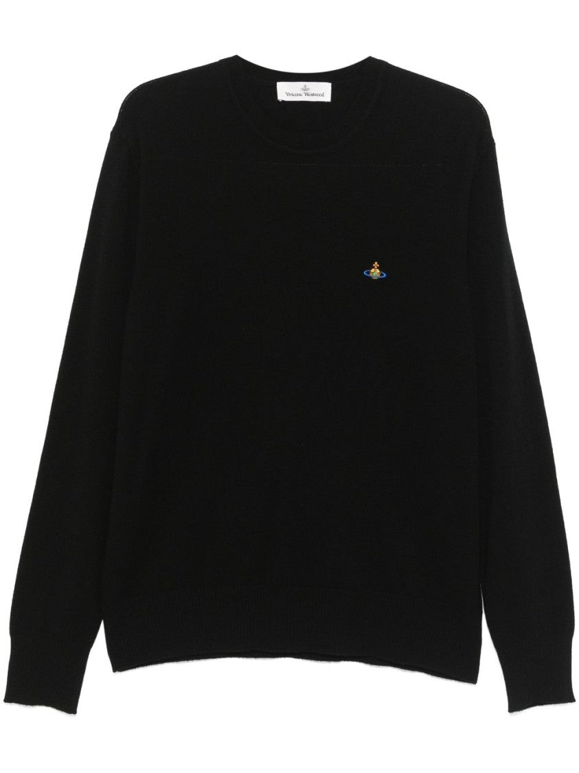 Vivienne Westwood Black Orb Logo Embroidery Ribbed Sweater