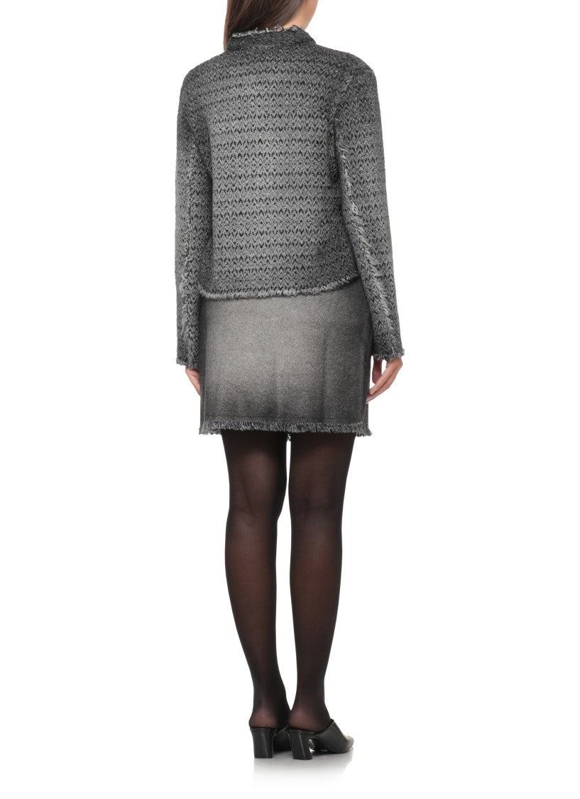 Avant Toi Textured Melange Grey Wool Cardigan With High Neck