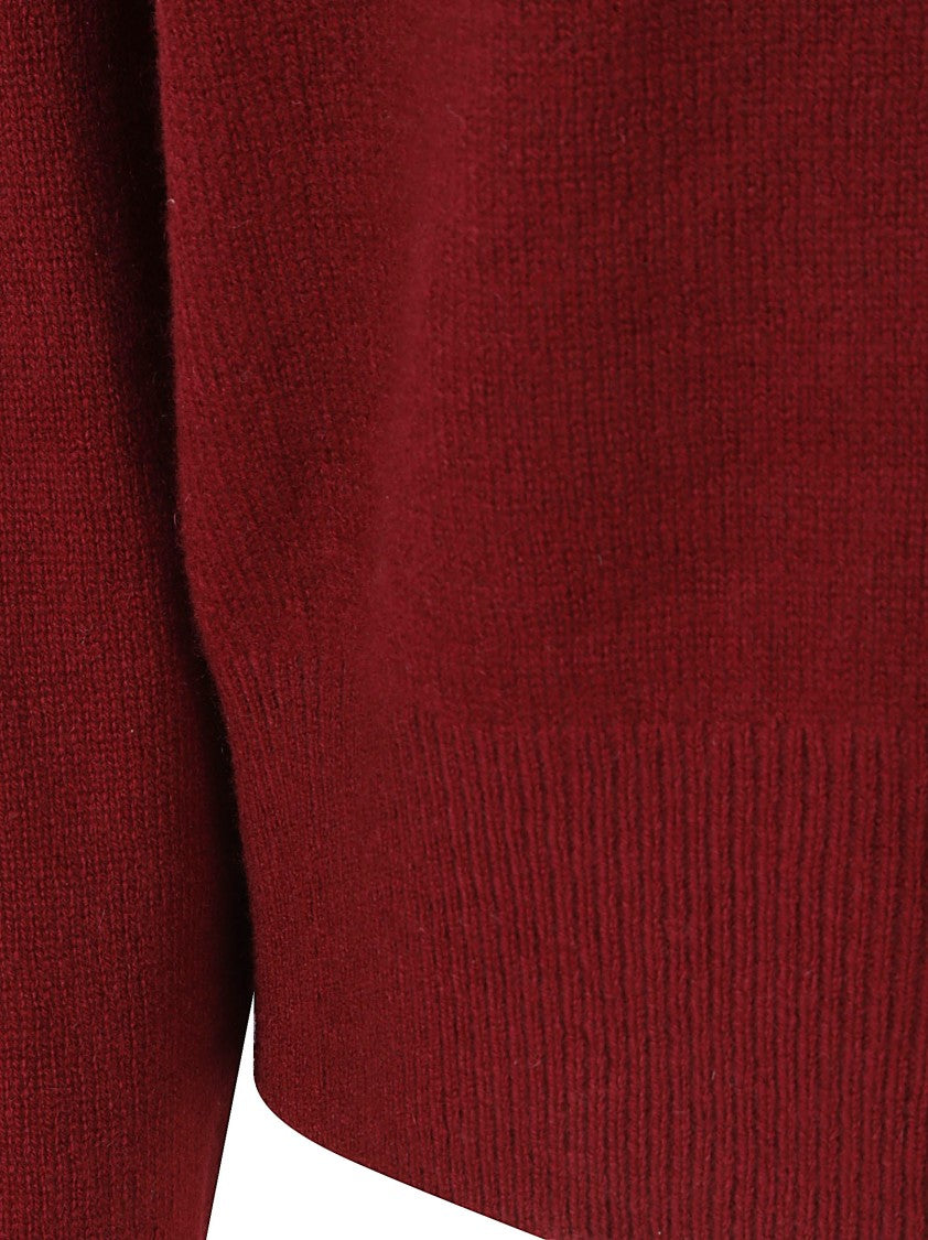 Max Mara Deep Red Cashmere Knit Sweater With V-Neckline