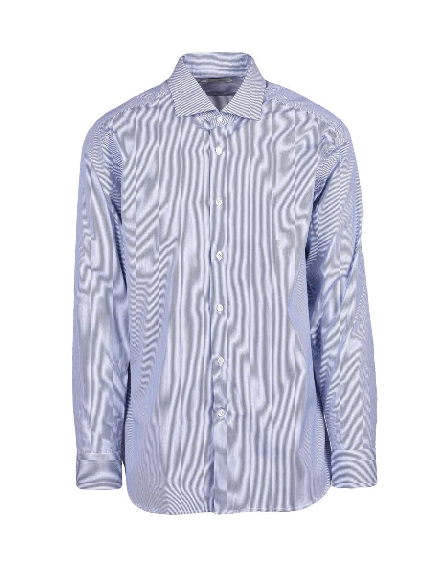 Guglielminotti White/Blue Pinstripe Cotton Shirt