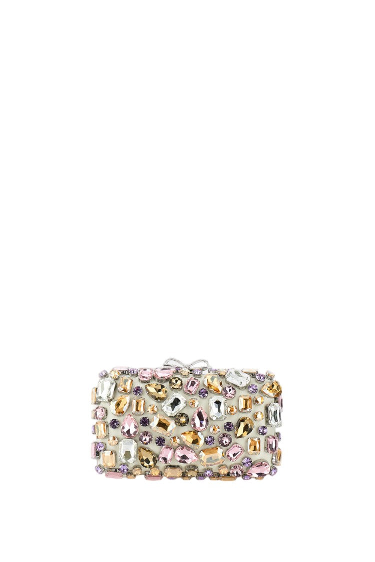 Self-Portrait Rectangular Crystal-Adorned Clutch Bag With Silver Chain Strap