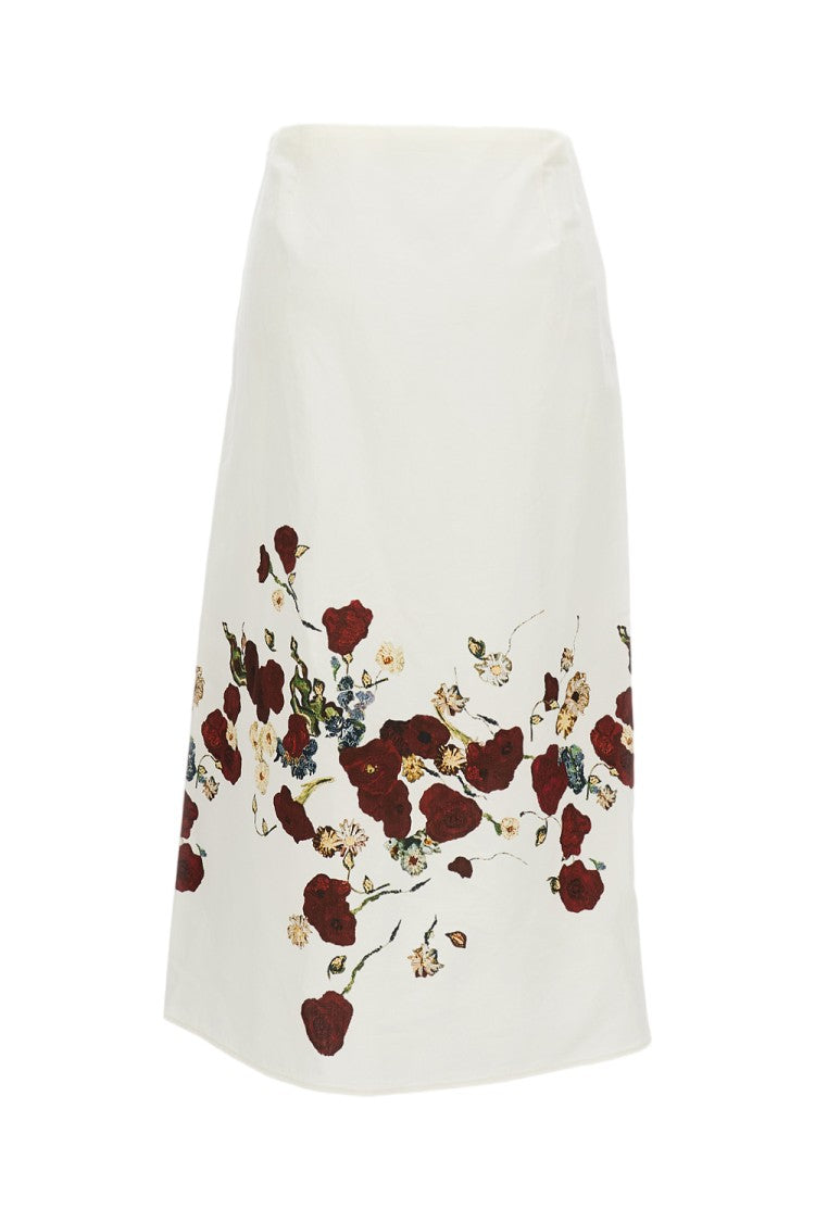Khaite Floral Print Midi Skirt With Structured High Waist