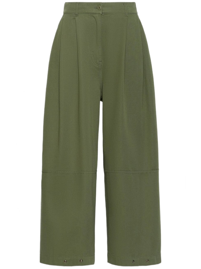 Weekend High-Waisted Olive Green Cropped Pants With Front Pleats And Relaxed Fit