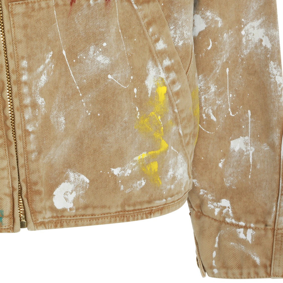 Moschino Sand Leather Casual Jacket With Artistic Paint Details