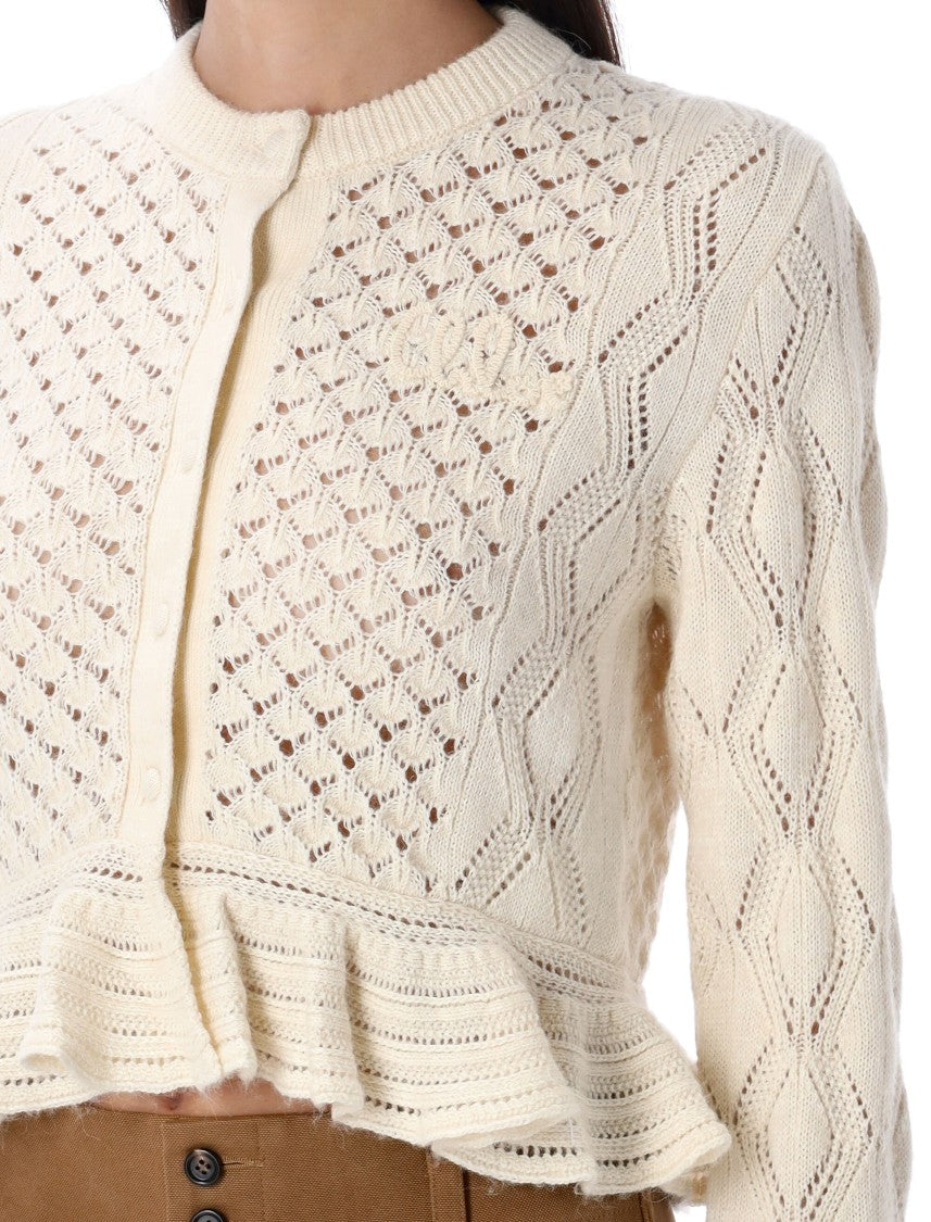 Chloé Pointelle Ruffled Cardigan Knit Sweater