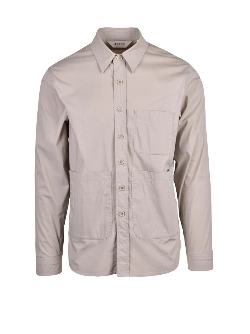 Aspesi Beige Minimalistic Stretch Cotton-Blend Shirt