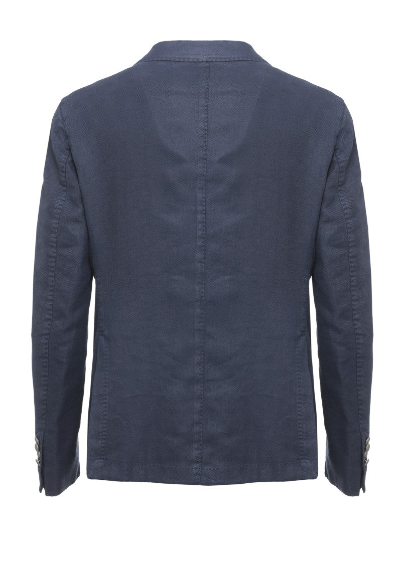 Lubiam Blue Herringbone Double-Breasted Blazer
