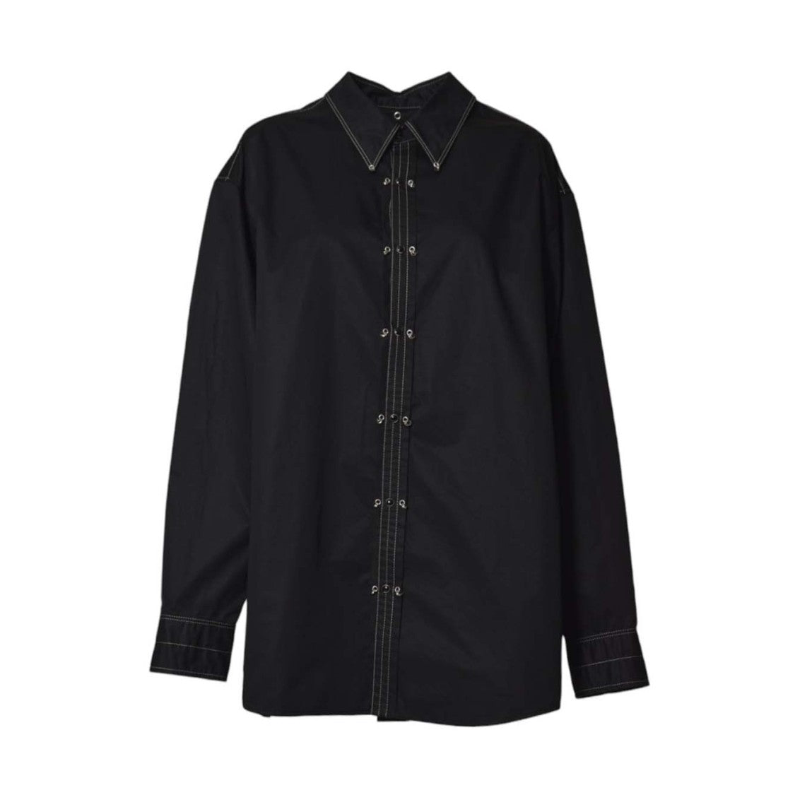 Lemaire Black Cotton Shirt With Lemaire Metal Decoration