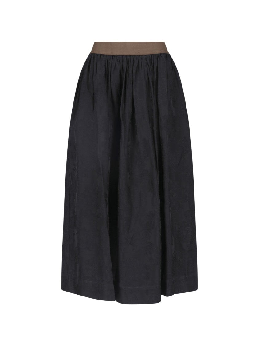 Uma Wang Black Floral Viscose-Blend Midi Skirt