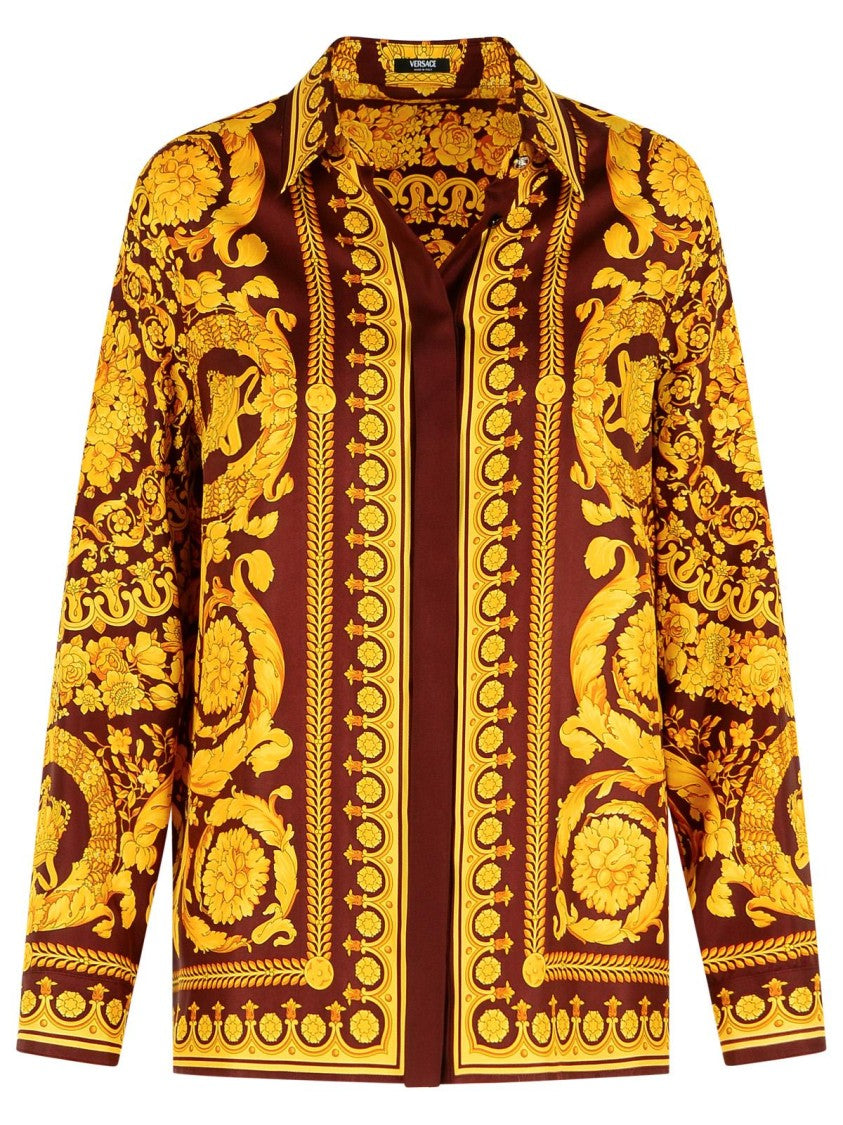 Versace Brown And Gold 'Barocco' Silk Shirt