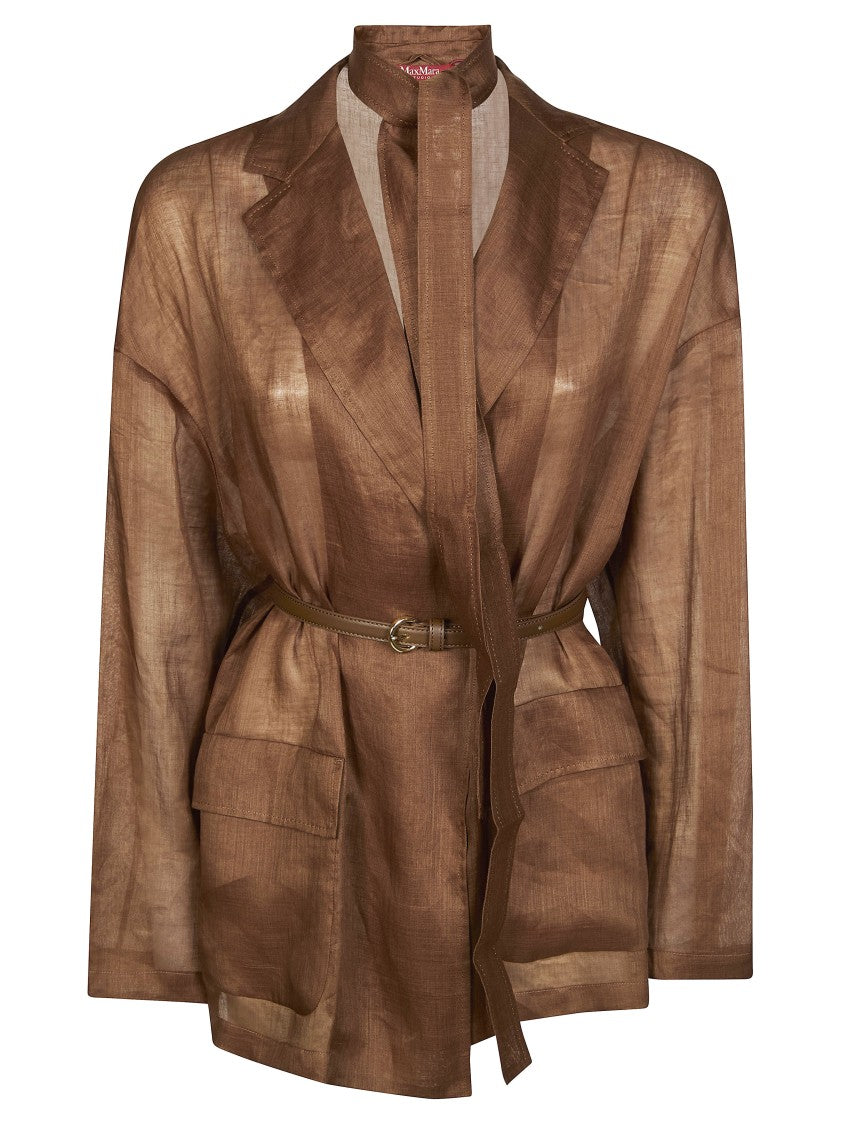 Max Mara Mstfatto Belted Semi-Sheer Ramie Jacket