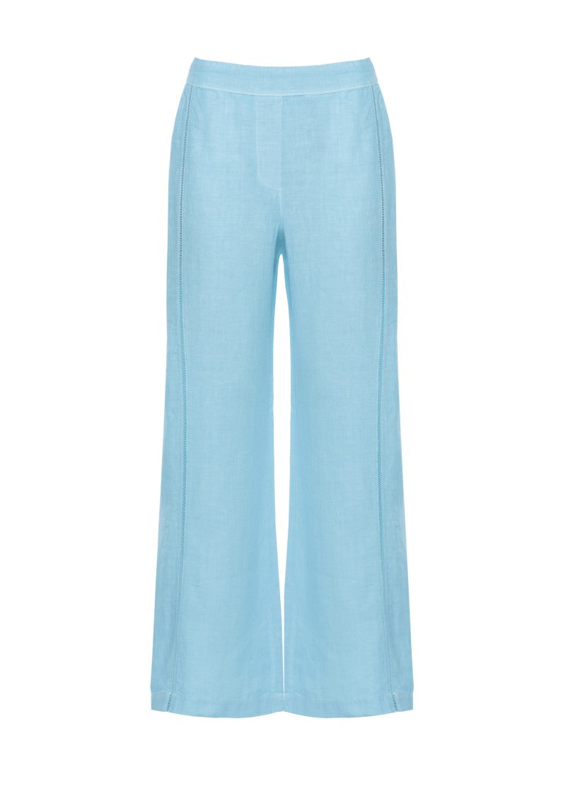 120% Lino Light Blue Cut-Out Linen Straight-Leg Pants