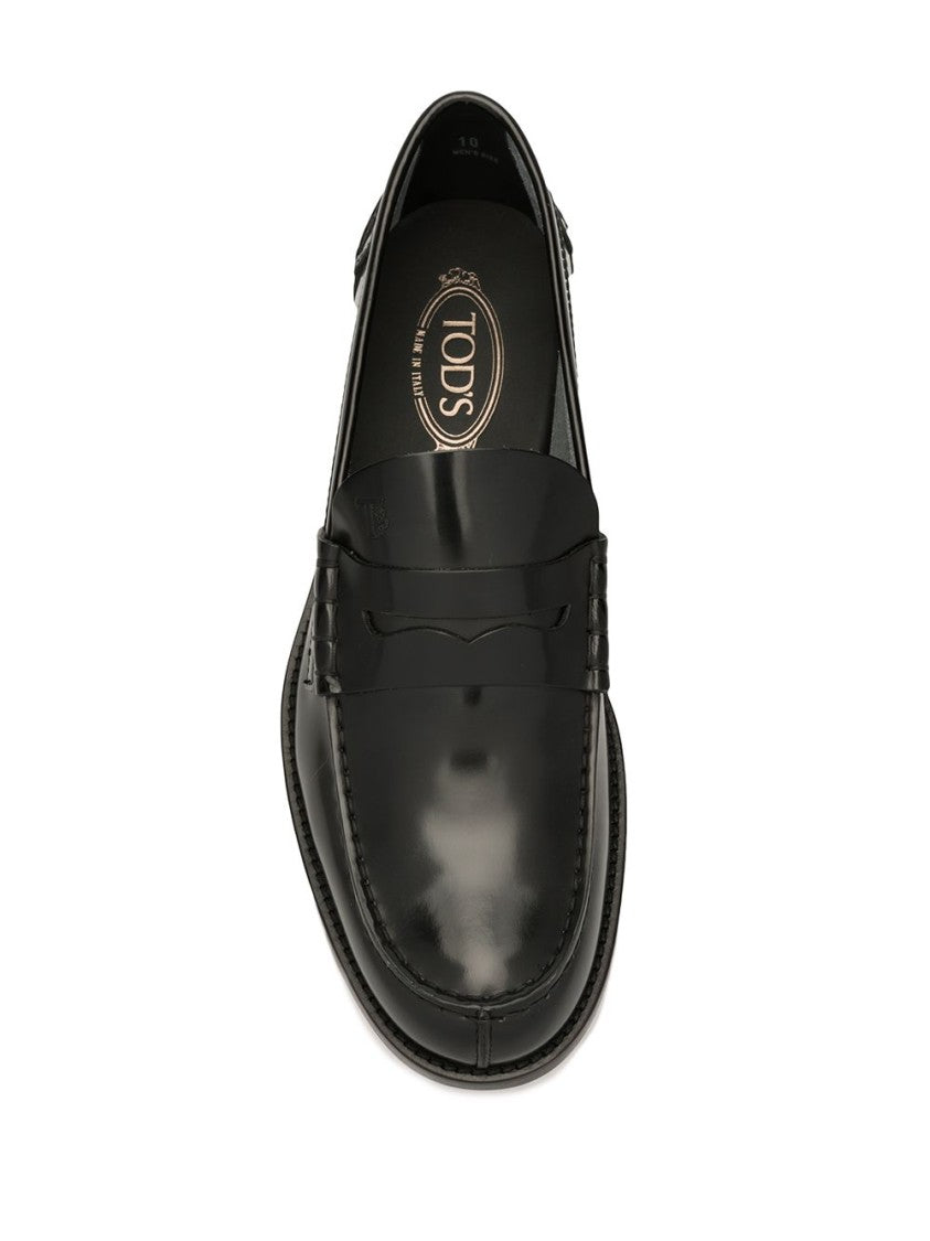 Tod's Round Toe Slip-On Black Leather Loafers