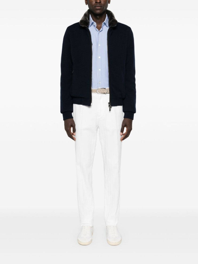 Moorer Padded Fleece Zip-Up Jacket With Detachable Faux-Fur Collar