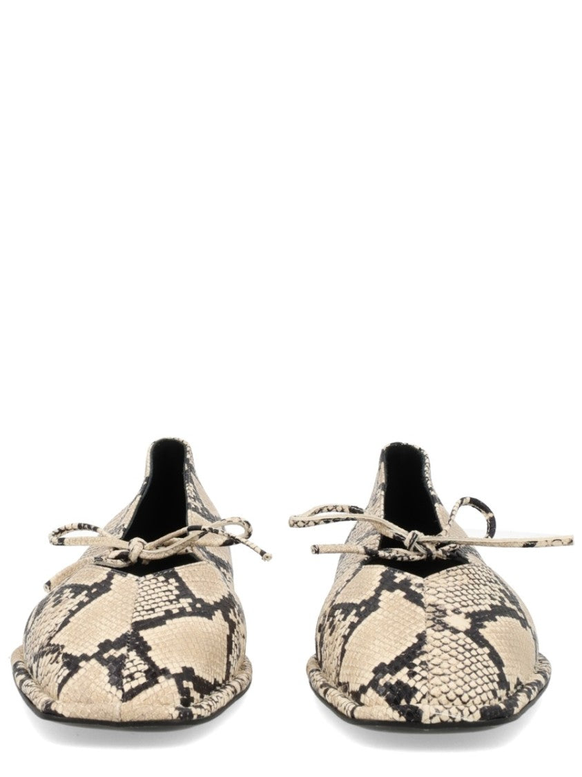Alohas Natural Tabi Snakeskin Pattern Bow Flats