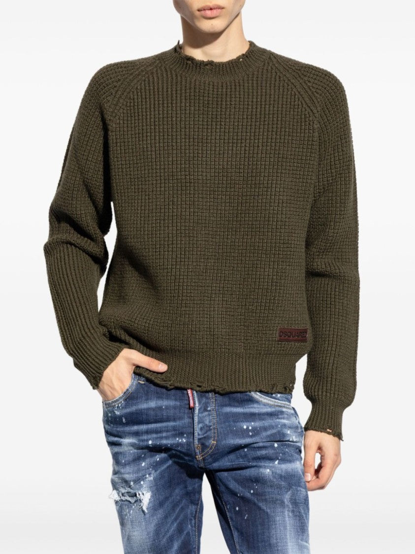 Dsquared2 Textured Knit Sweater With Cut-Out Details And Relaxed Fit