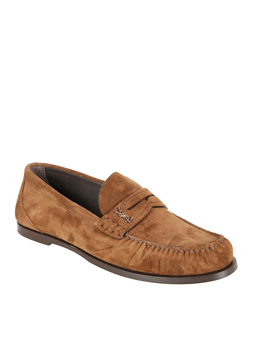 Saint Laurent Suede Moccasins With Cassandre Gold Emblem